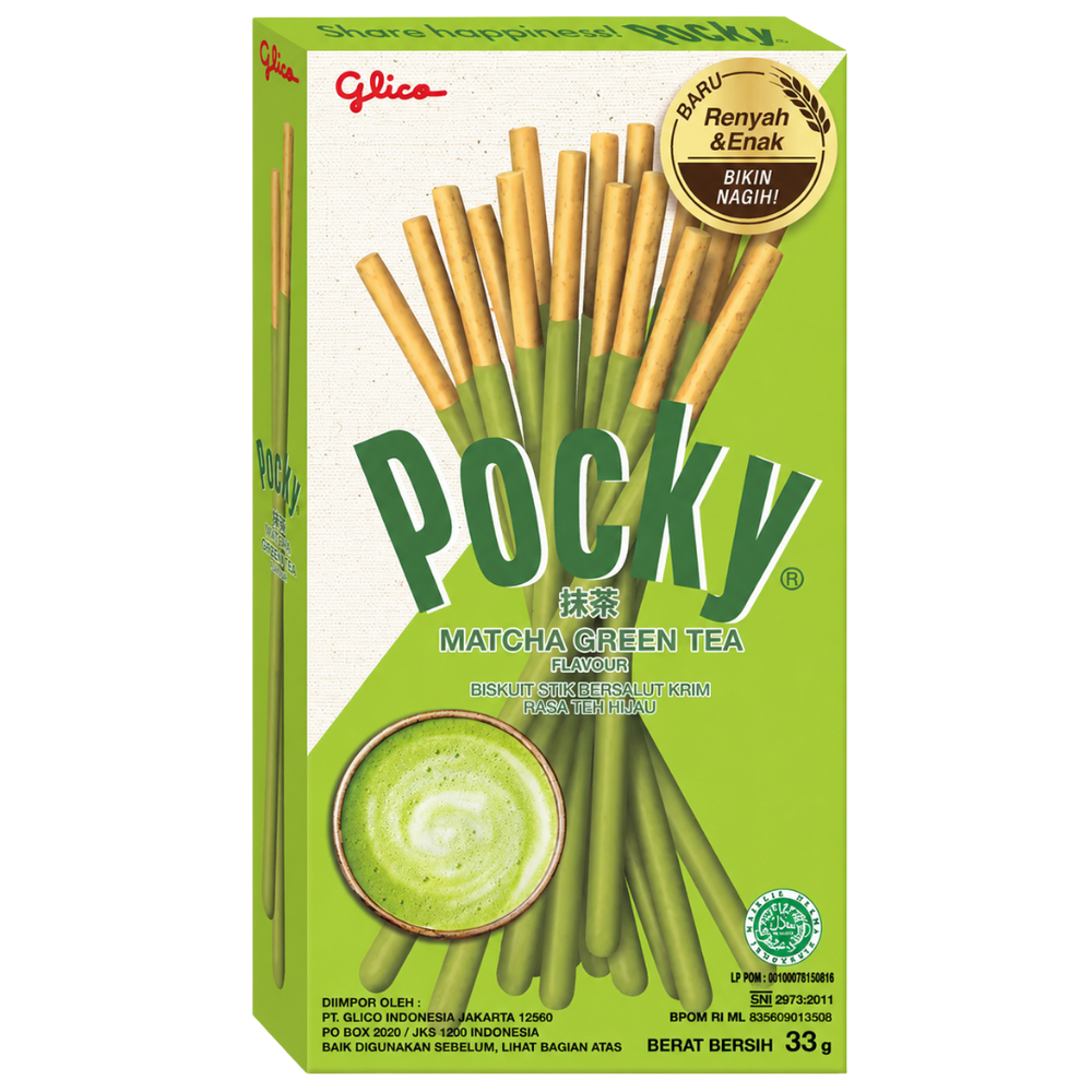 Glico Pocky Matcha Green Tea – Biscuits Japonais Enrobés de Crème au Thé Vert Matcha