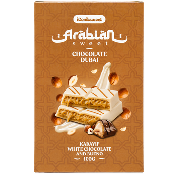 Iconik Sweet Arabian Sweet Chocolate Dubai Kadayif White Chocolate & Bueno – Tablette de Chocolat Blanc Façon Dubaï