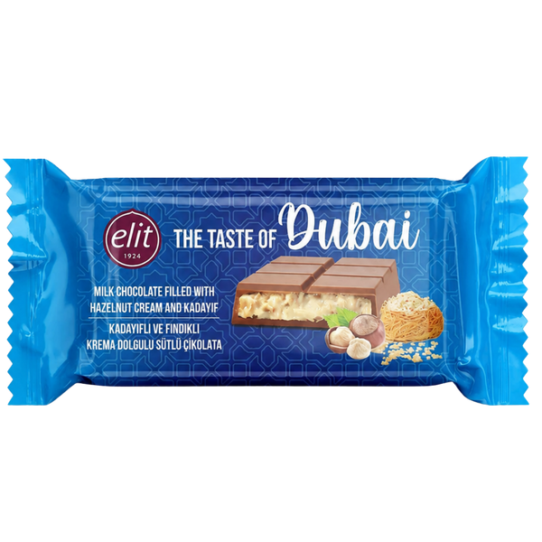 Elit The Taste of Dubai – Barre Chocolat au Lait Fourrée Noisette & KadaïF – produit importé chez Gr’eat Gourmandises