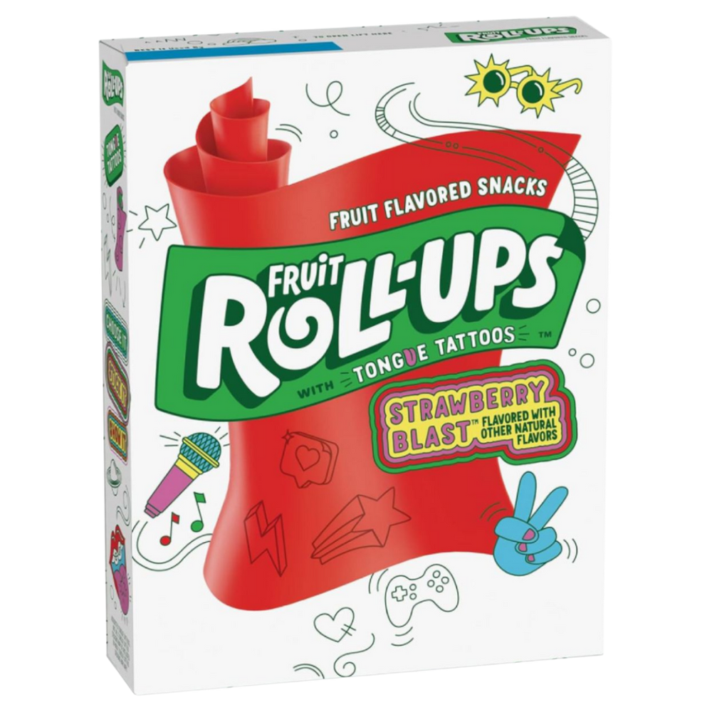 Fruit Roll-Ups Strawberry Blast – Rouleaux de Fruits à Dérouler avec Tatouages pour la Langue