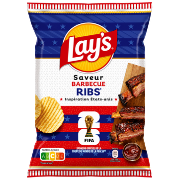 Lay's Barbecue Ribs FIFA Edition – Chips Ondulées Saveur Travers de Porc Barbecue Inspiration Américaine