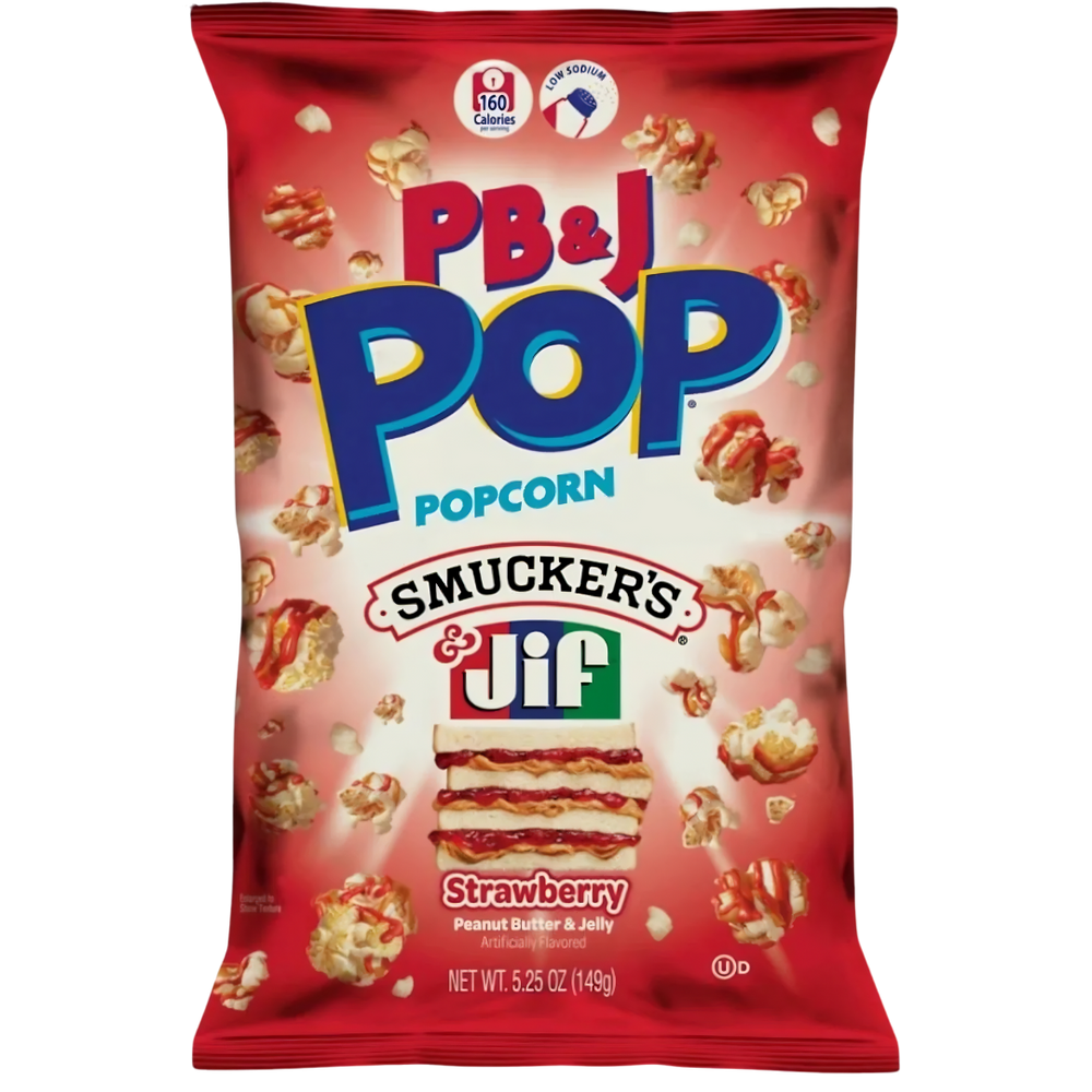 Candy Pop PB&J Popcorn Strawberry – Popcorn Gourmand au Beurre de Cacahuète Jif & Confiture Smucker's