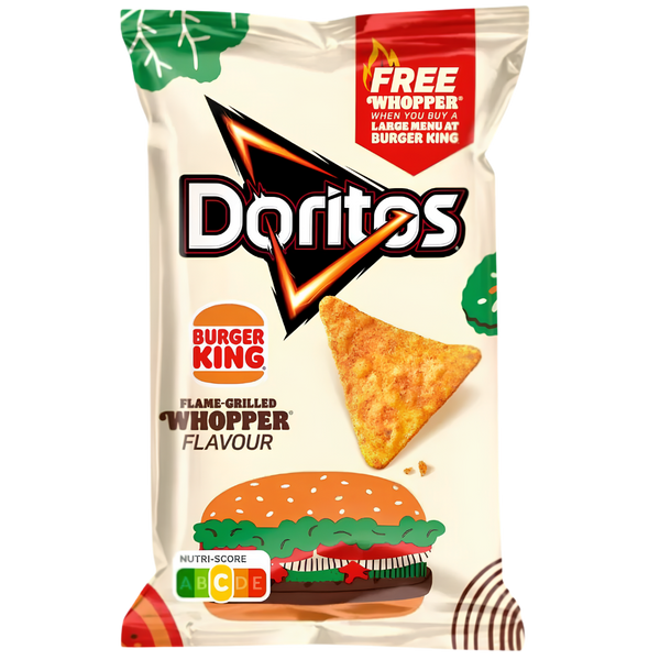 Doritos Burger King Whopper – Chips Tortilla Saveur Flame-Grilled Whopper Édition Exclusive – produit importé chez Gr’eat Gourmandises