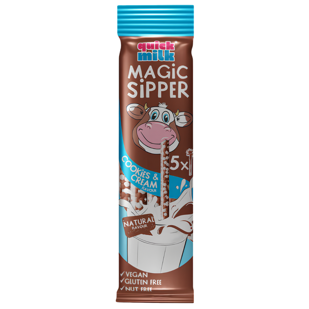 Quick Milk Magic Sipper Cookies & Cream – Pailles Aromatîsées pour Lait (5 pailles)