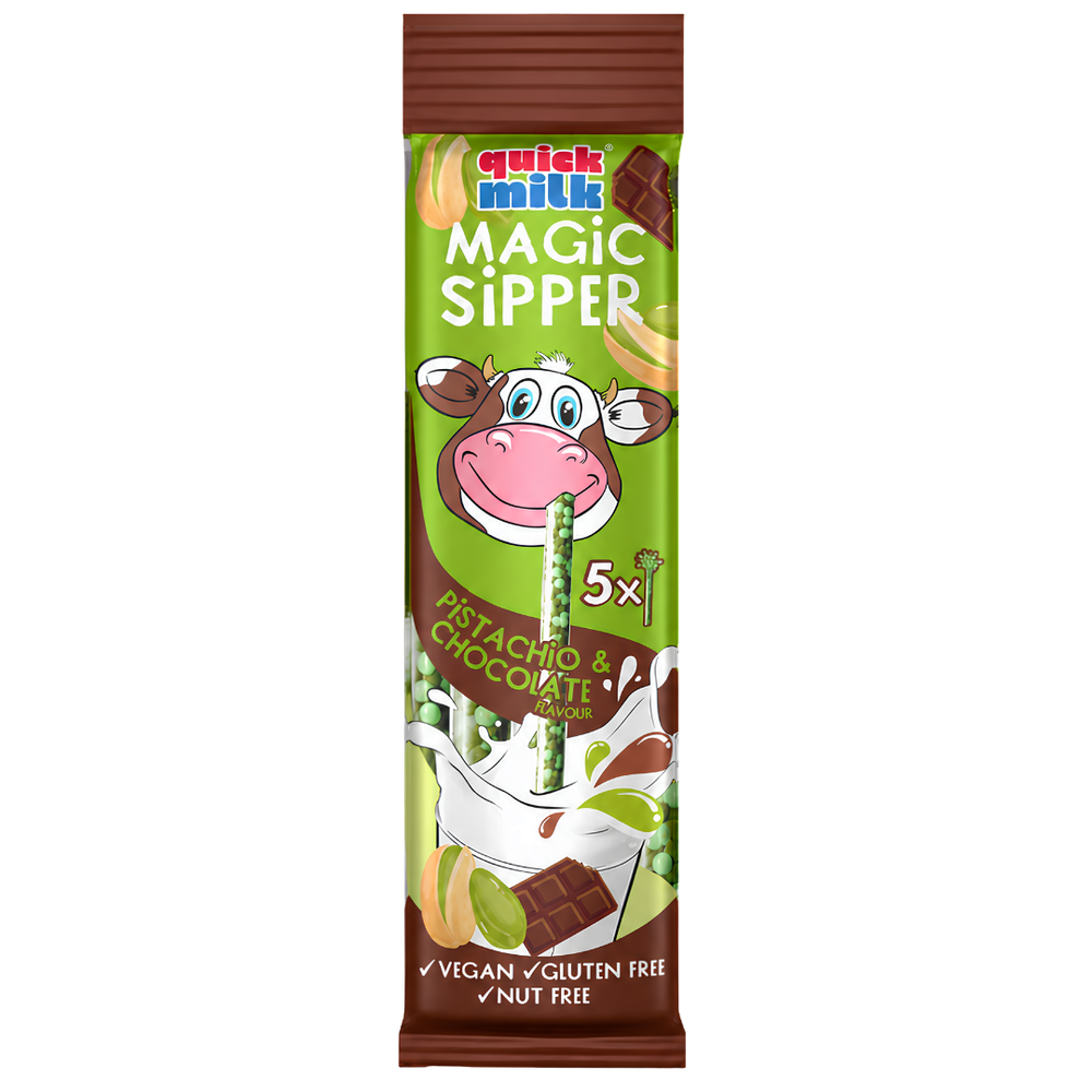 Quick Milk Magic Sipper Pistachio & Chocolate – Pailles Aromatîsées pour Lait (5 pailles)