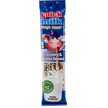 Quick Milk Magic Sipper Chocolat & Banane – Pailles Aromatîsées pour Lait (5 pailles)