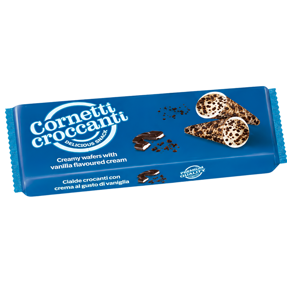 Cornetti Croccanti Vanille – Cornets Gaufrette Croustillants Fourrés à la Crème Vanille