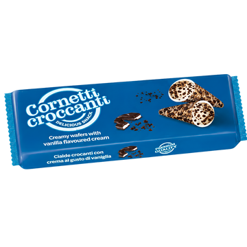 Cornetti Croccanti Vanille – Cornets Gaufrette Croustillants Fourrés à la Crème Vanille
