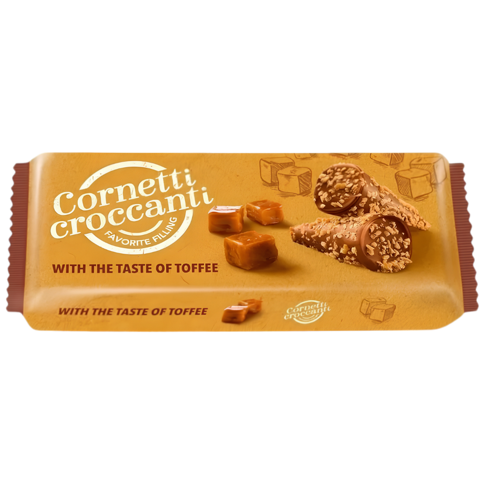 Cornetti Croccanti Toffee – Cornets Gaufrette Croustillants Fourrés à la Crème Saveur Toffee