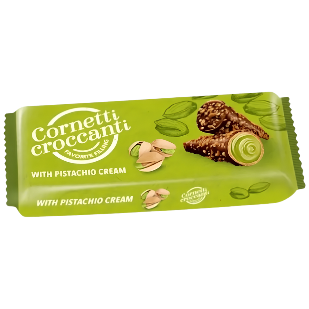Cornetti Croccanti Pistache – Cornets Gaufrette Croustillants Fourrés à la Crème de Pistache