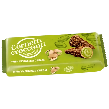 Cornetti Croccanti Pistache – Cornets Gaufrette Croustillants Fourrés à la Crème de Pistache