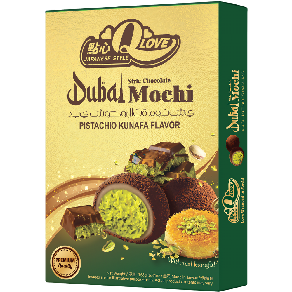 QLove Mochi Deluxe Chocolat Dubaï, Pistache & Kunafa – 168 g
