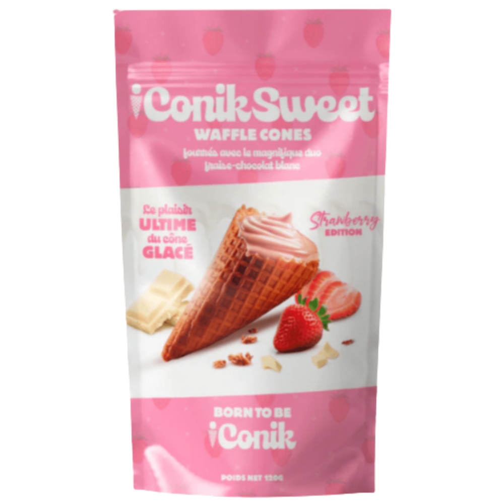 iConikSweet Waffle Cones Fraise & Chocolat Blanc – 120 g