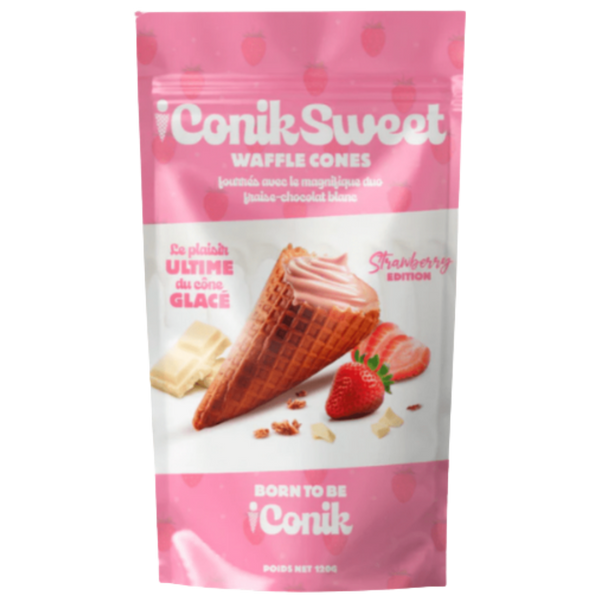 iConikSweet Waffle Cones Fraise & Chocolat Blanc – 120 g