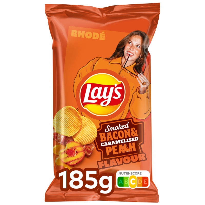 Lay’s Max – Bacon fumé et pêche caramélisée, sachet de 185 g, visuel fabricant