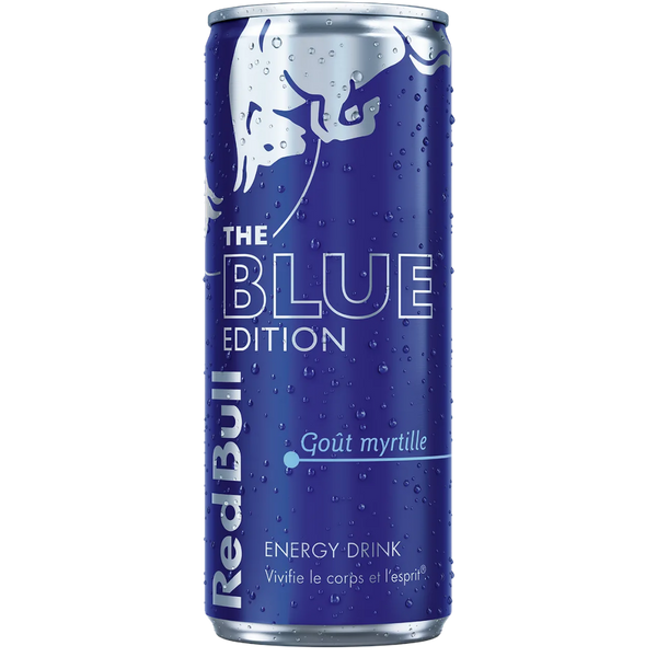 Red Bull Blue Edition Myrtille – 250 ml – produit importé chez Gr’eat Gourmandises